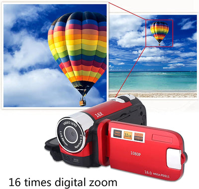 Ejoyous Digitaler Camcorder, 16X Full HD Videokamera High Definition Videokamera mit 270 Grad Drehbi