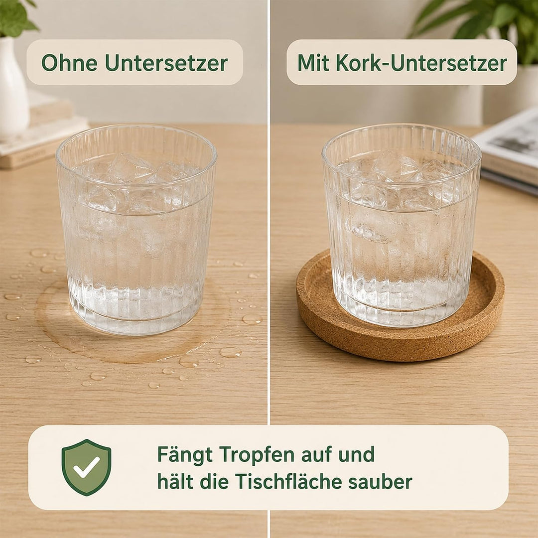 Kork 18 Stück Korkuntersetzer Rund mit Rand, 10 cm für Tassen &amp; Gläser