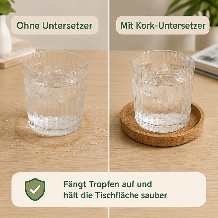 Kork 18 Stück Korkuntersetzer Rund mit Rand, 10 cm für Tassen &amp; Gläser