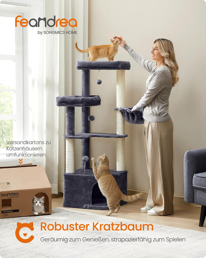 Feandrea Kratzbaum, Katzenbaum, 48,5 x 48,5 x 140,7 cm, Katzenkratzbaum mit grosser Kuschelhöhle, gr