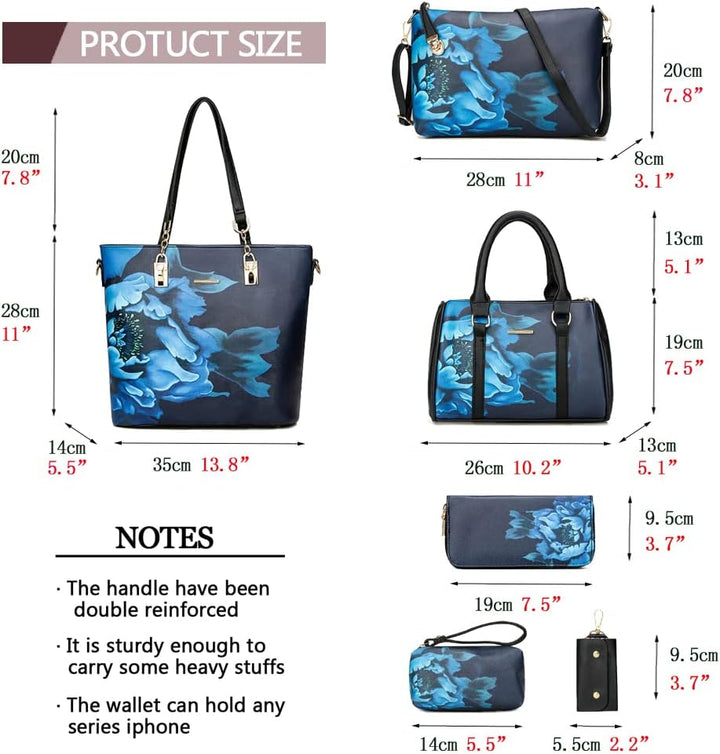 2E-youth Damen Set Tote Handtasche Umhängetasche Geldbörse Schwarz / Blau, Schwarz / Blau