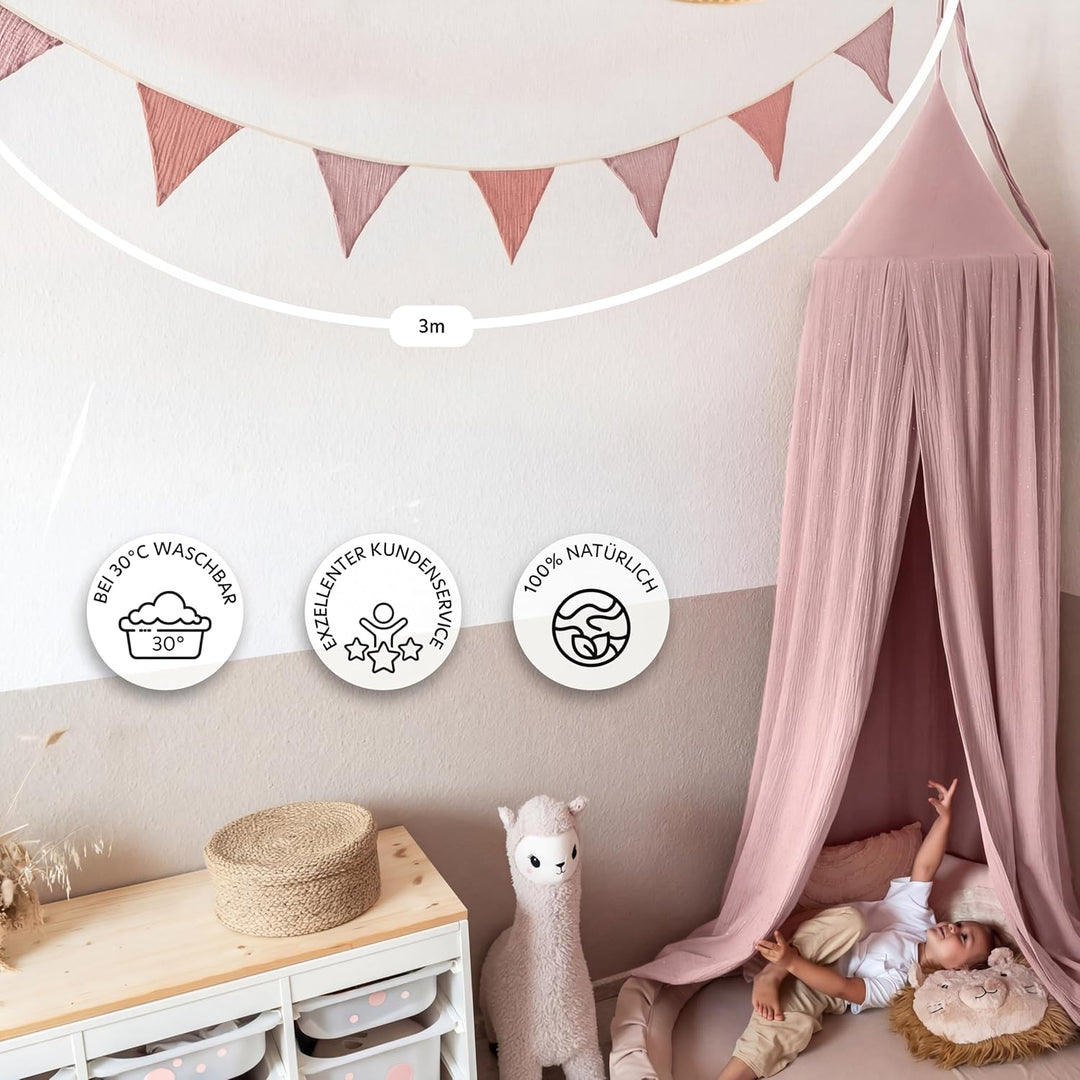 LILIMAUS Sternen Wimpelkette Stoff [mit Goldapplikation in 12 Farben] Wimpelkette Kinderzimmer - 100