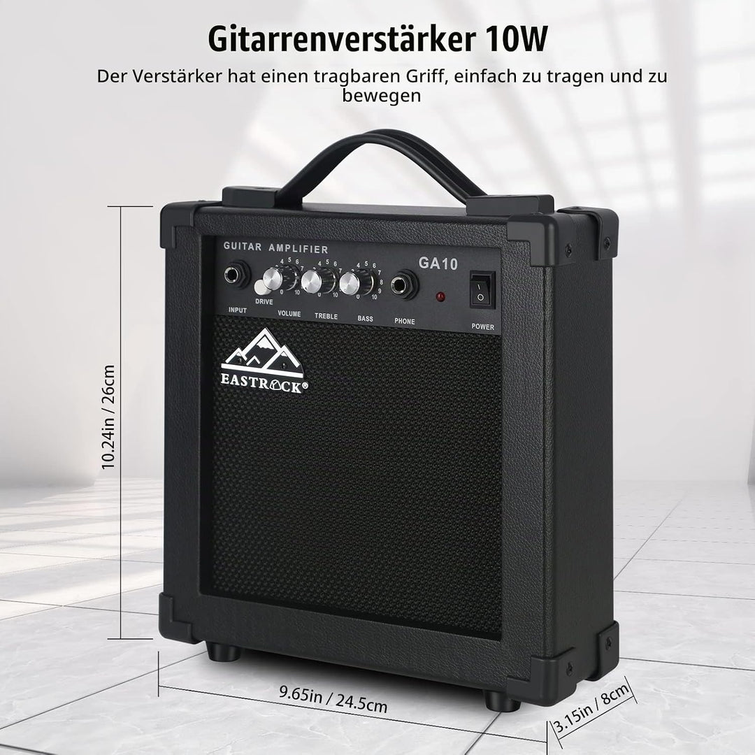 Eastrock E Gitarre Set E Guitar 39 Zoll Elektrogitarre mit Verstärker 10 Watt，Gitarre Tasche, Plektr