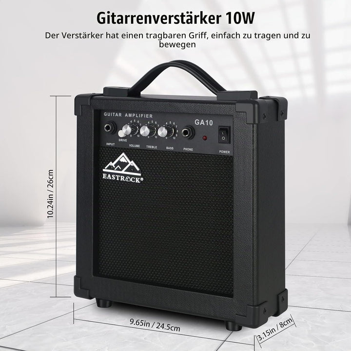 Eastrock E Gitarre Set E Guitar 39 Zoll Elektrogitarre mit Verstärker 10 Watt，Gitarre Tasche, Plektr