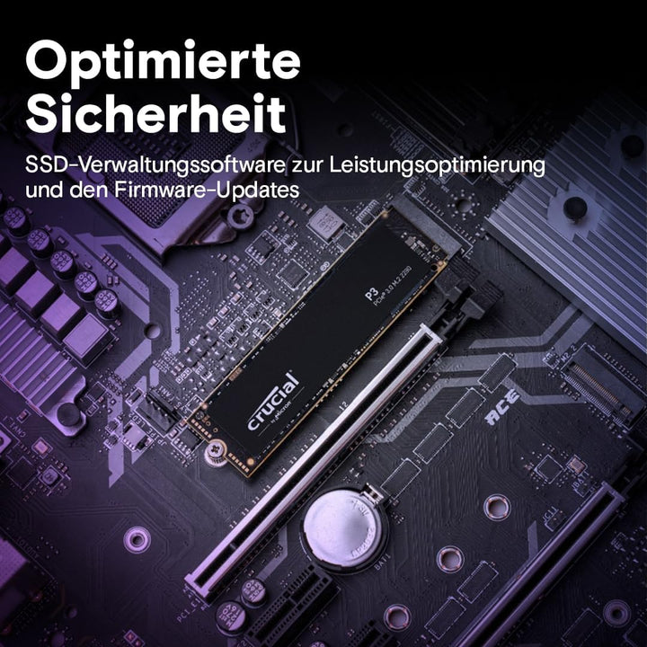 Crucial P3 500GB M.2 PCIe Gen3 NVMe Interne SSD, Bis zu 3500MB/s - CT500P3SSD8, Festkörper-Laufwerk,