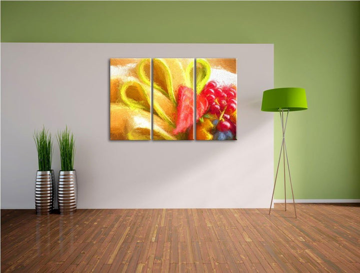 bunte Obstschale Spezial 3-Teiler Leinwandbild 120x80 Bild auf Leinwand, XXL riesige Bilder fertig g