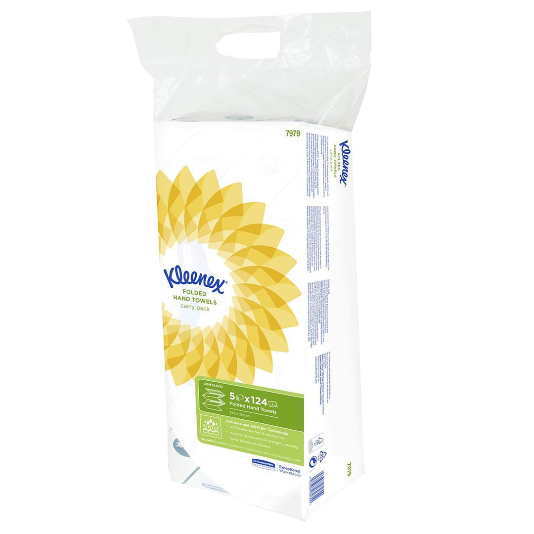 Kleenex Ultra Handtücher mit Interfold-Faltung 7979 – 1 x 5 Packungen mit je 124 weissen, 2-lagigen