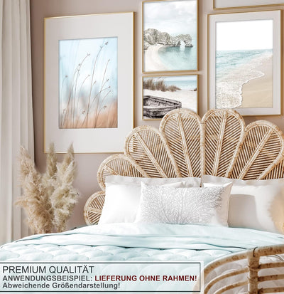 artpin® Moderne Poster Set - Bilder Wohnzimmer Deko Schlafzimmer - Pampas Gras Schilf Beige Mint Bil
