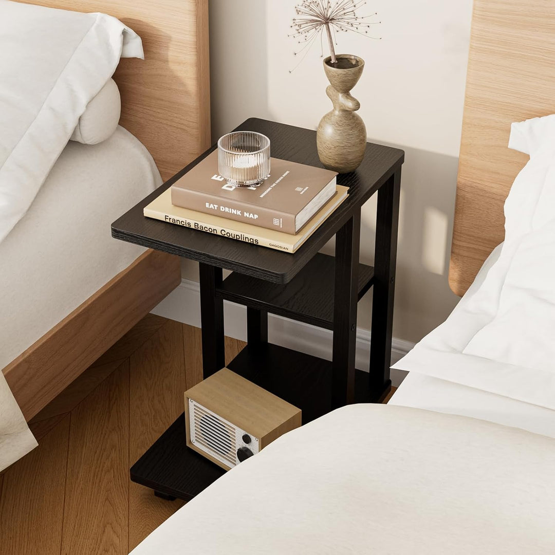 Beistelltisch C-Form, Couchtisch Klein, Holz Beistelltisch Sofatisch, Holz Kaffeetisch Laptoptisch f
