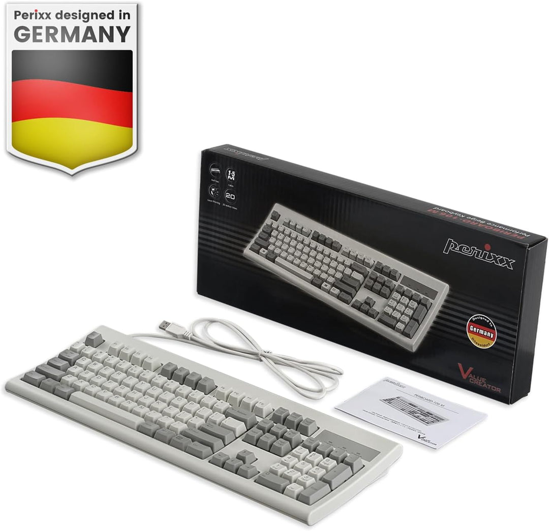 Perixx PERIBOARD-106M, USB-Kabelgebundene Tastatur in Vollformat mit ergonomischen Design, Retro/Vin