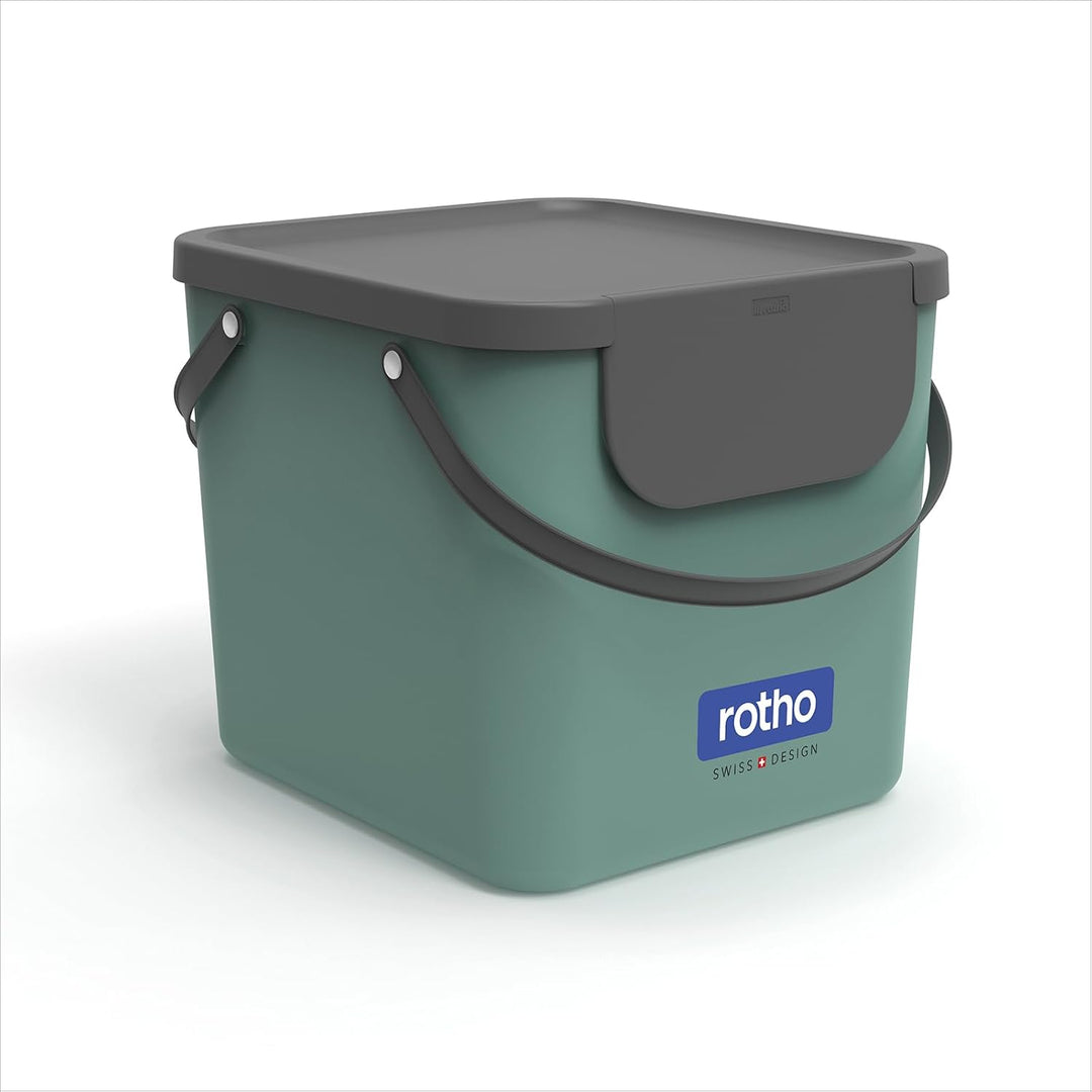 Rotho Albula Mülltrennungssystem 40l für die Küche, Kunststoff (PP) BPA-frei, dunkelgrün/anthrazit,