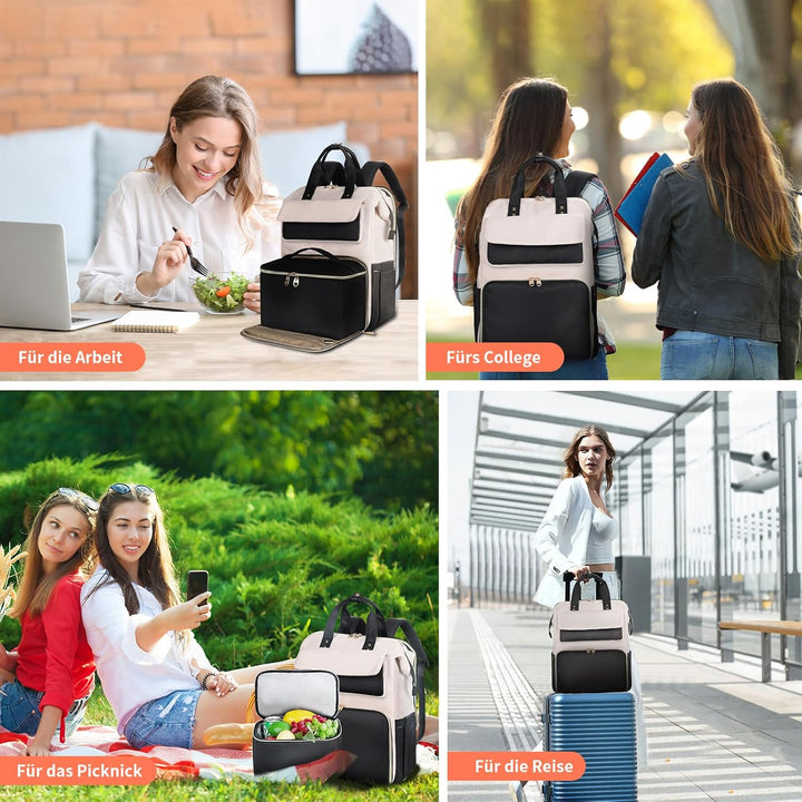 BERTASCHE Lunch Rucksack, Laptop Rucksack Damen 15,6 Zoll mit Isoliertes Kühltasche, 2-in-1-Arbeitsr