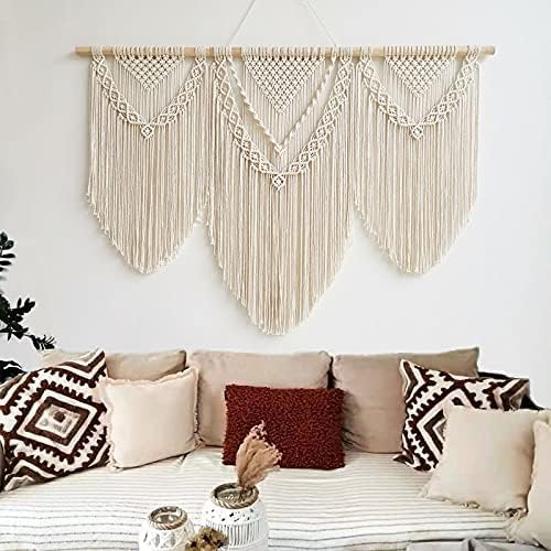 Hibisaws Makramee 110cm (W) x 82cm (H) Wandteppich Boho, Grosse, Handgewebt, Schlafzimmer Wanddeko ，
