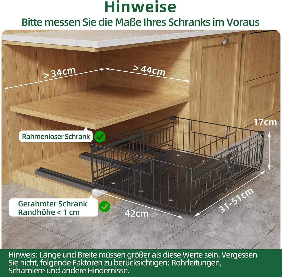 NETEL 2 Stück teleskopschublade ausziehbare schublade küche,schrank organizer,ausziehbare schrankkör