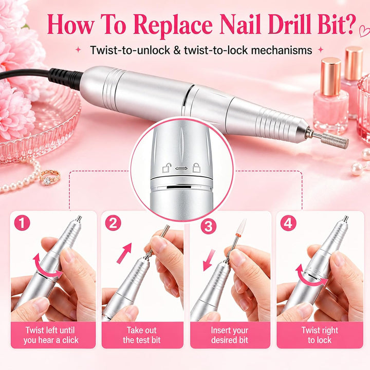 Nagelfräser, Professionelle Elektrische Nagelfeile, 45,000RPM Ultraleise Fräser Nägel Maniküre Pedik