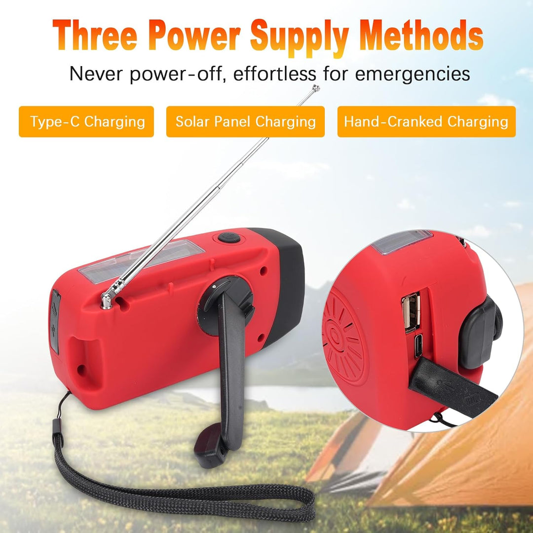 Bewinner Solar-Notfall-Kurbelradio mit Taschenlampe, 2000-mAh-Powerbank, Tragbares AM-FM-Wetterradio