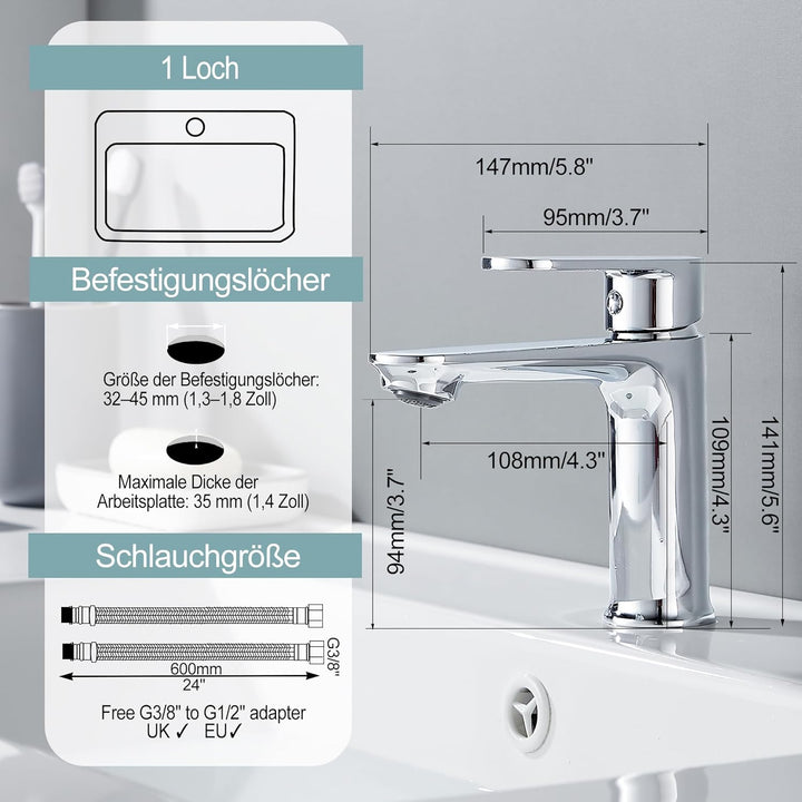 BELZ Badezimmerarmaturen, Messingarmaturen, Heiss- und Kaltsteuerung, Einloch-Waschtischarmaturen fü