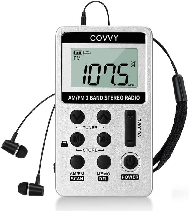 AM/FM Tragbares Radio,Covvy Digitales Pocket Mini Radio mit 500mAh 3.7V Wiederaufladbarer Akku und K