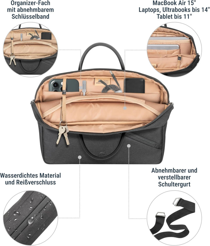 Rivacase ECO Laptoptasche 14 bis 15,6 Zoll - multifunktionale Computertasche wasserabweisend für Dam