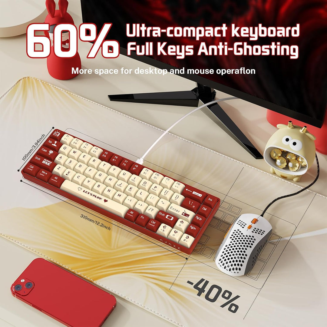 MAMBASNAKE AJAZZ AK680 Mechanical Keyboard, 68 Key 60 Percent Hot Swappable Gaming Keyboard + 6 Adju