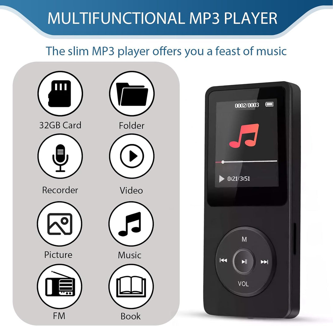 MP3 Player Bluetooth 5.3 mit 32 GB mit 1,8 Zoll Bildschirm HiFi 70 Std