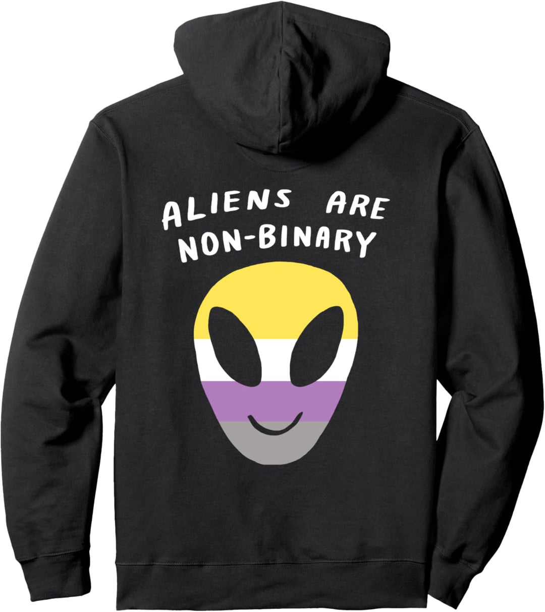 Aliens Are Non-Binary LGBTQIA Aesthetic Pride Flag Space Pullover Hoodie
