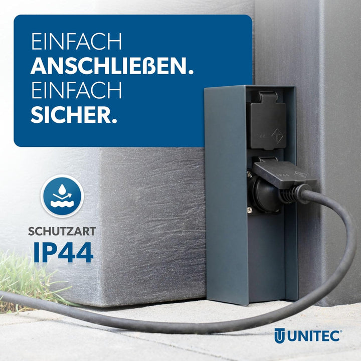 Unitec Steckdosenverteiler für den Garten, Steckdosensäule, Aussensteckdose, Edelstahl IP 44, 2 Stec
