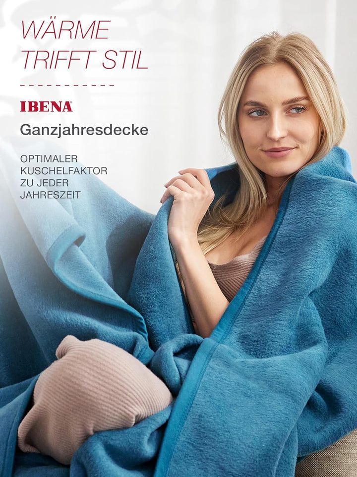 Ibena Porto XXL Decke 180x220 cm – Baumwollmischung weich, warm & waschbar, Tagesdecke Petrol einfar