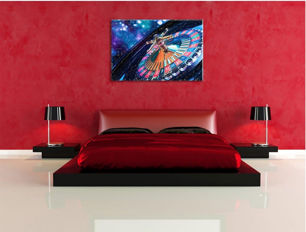 Pixxprint Roulettetisch / 100x70cm Leinwandbild bespannt auf Holzrahmen/Wandbild Kunstdruck Dekorati