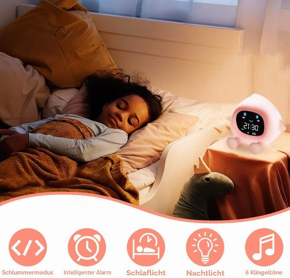 HOTUT Kinder Lichtwecker,Schlaftrainer Kinder mit Nachtlichtern,6 White Noise Kinderwecker,Digitaler