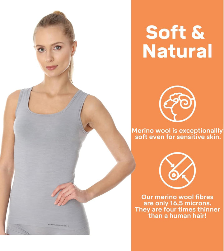 BRUBECK Damen Tank-Top | Ärmellos | Atmungsaktiv | Sport | Funktionsunterhemd | Oberteil | 41% Merin