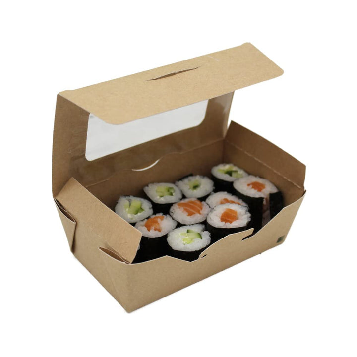 BAMI Sushibox Lebensmittelbox Tortenkarton Sushikarton mit Fenster -SBF409-15x10x3,9cm 50 Stück -SBF