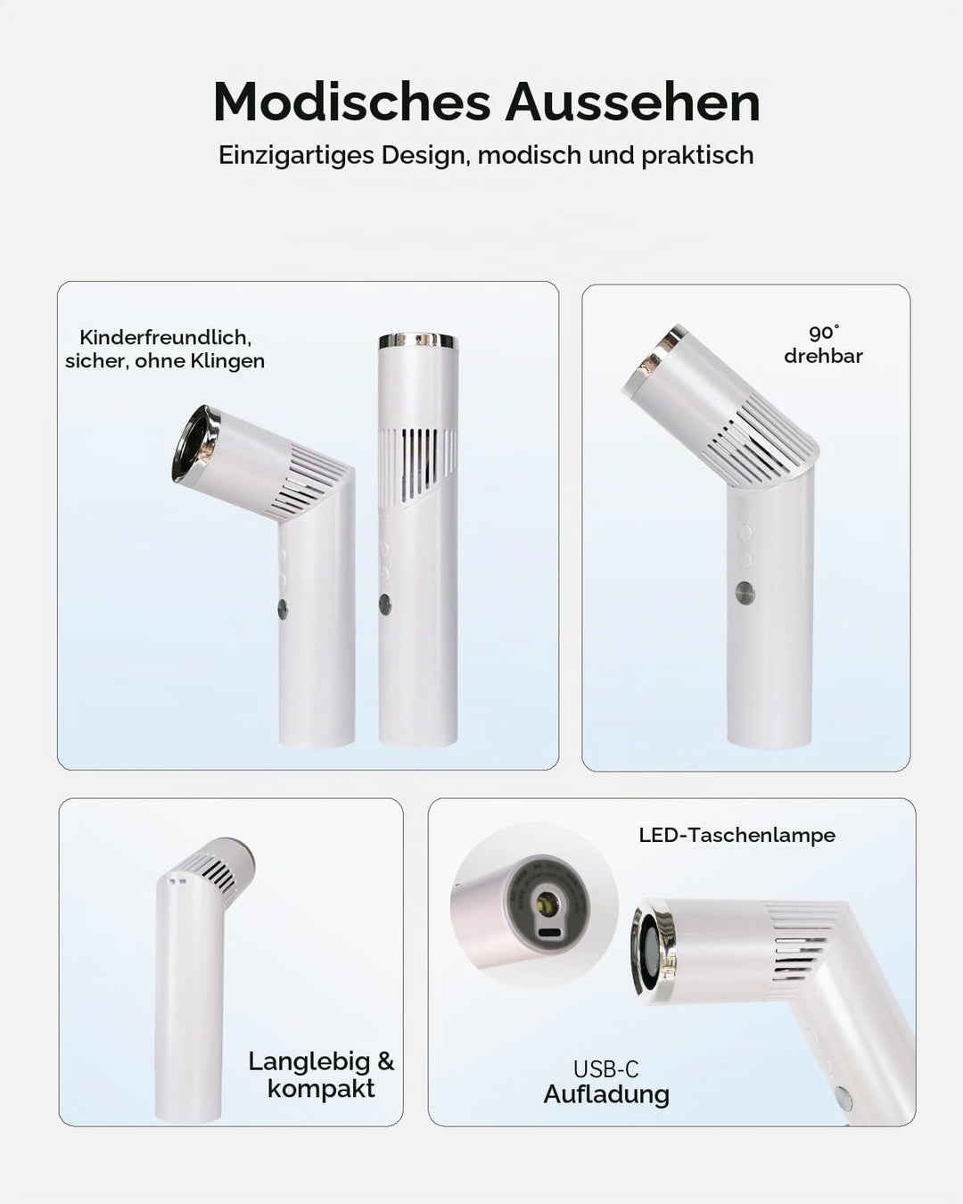 Tragbarer Handventilator, Hand Ventilator Kompakt und Wiederaufladbar, Mini Ventilator mit LED-Displ