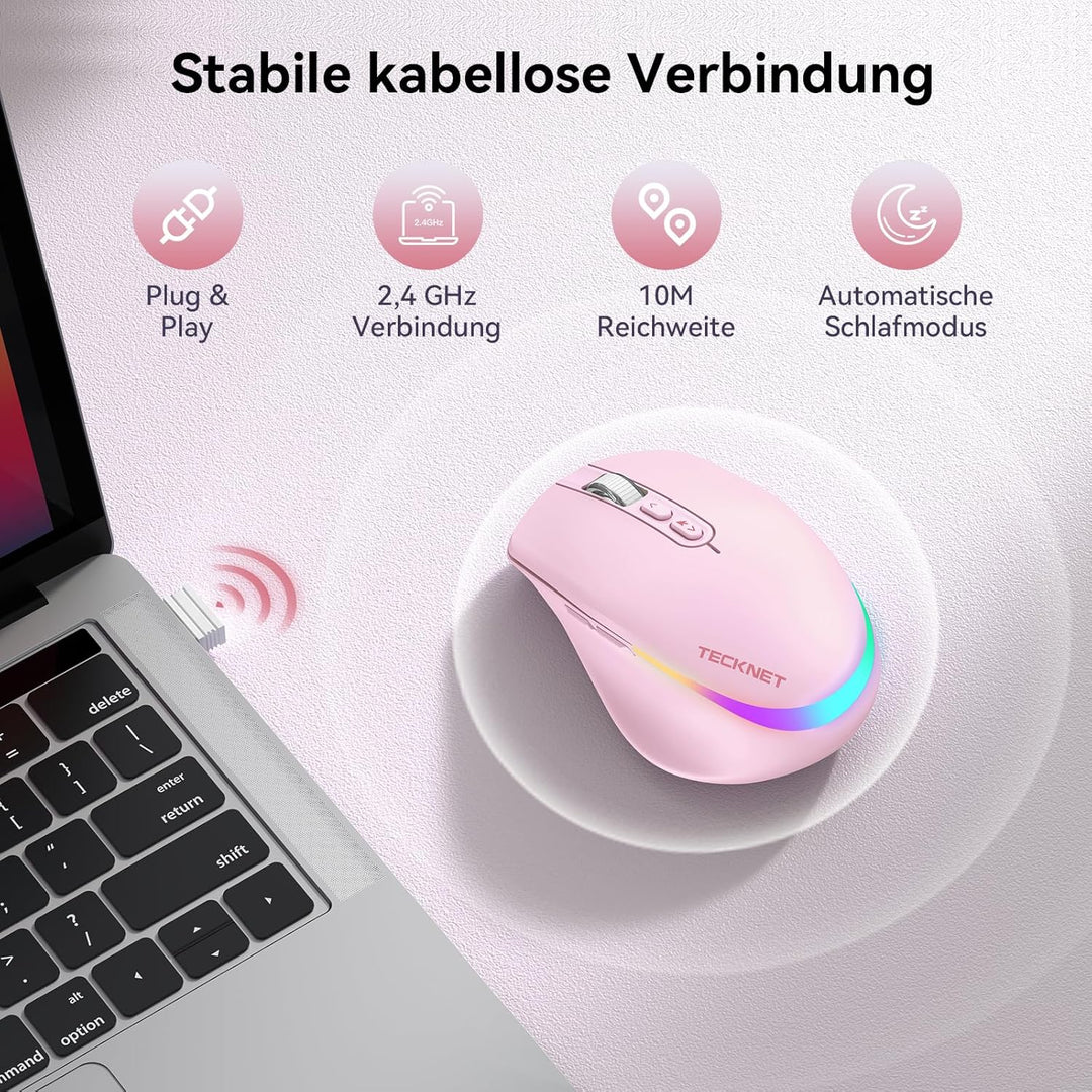 TECKNET Kabellose Maus mit Jiggler, 4800 DPI Wiederaufladbar Ergonomische Maus, 6 DPI-Einstellungen