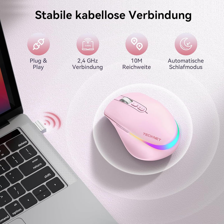 TECKNET Kabellose Maus mit Jiggler, 4800 DPI Wiederaufladbar Ergonomische Maus, 6 DPI-Einstellungen
