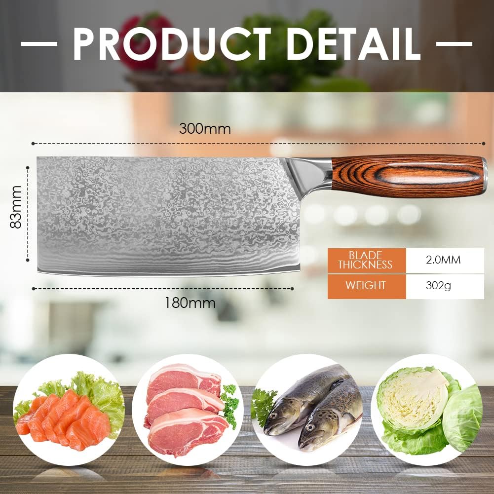 Home Safety Damastmesser Japanisches Kochmesser - Profi Fleischmesser aus echtem Damaststahl für Küc