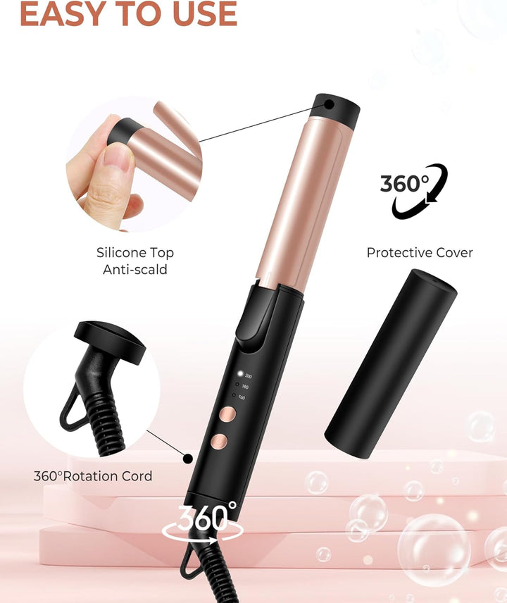 Kompakter Lockenstab FüR Unterwegs Einstellbare Temperatur Mini LockenstäBe Rosa Gold, Rosa Gold