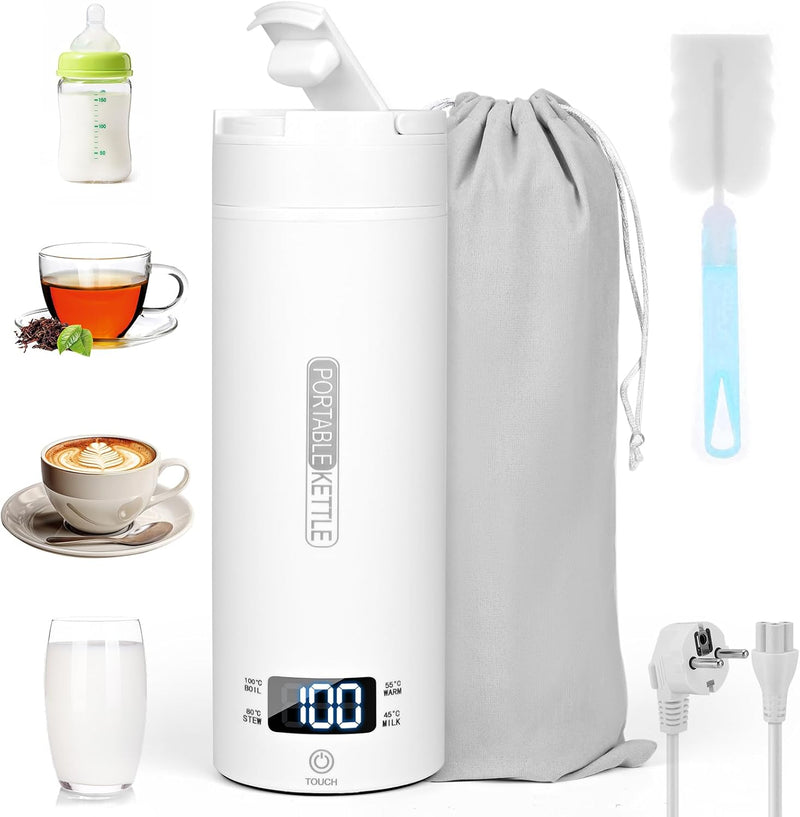 Dreamhigh® Reisewasserkocher, 450ml Mini Wasserkocher, 300W Wasserkocher Klein aus Edelstahl, Reise