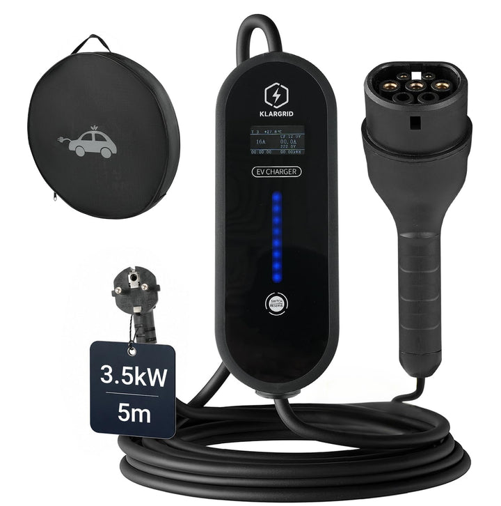 Typ 2 Ladekabel Schuko 3,5KW | 8A/10A/13A/16A | 5m | IP54 | Steuerbare Digitalanzeige | Verzögerungs