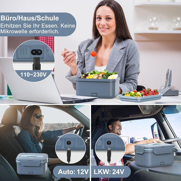 100W Elektrische Lunchbox Erwachsene, 3-in-1 12/24/220V Thermo Lunch box mit Besteck und Isolierter