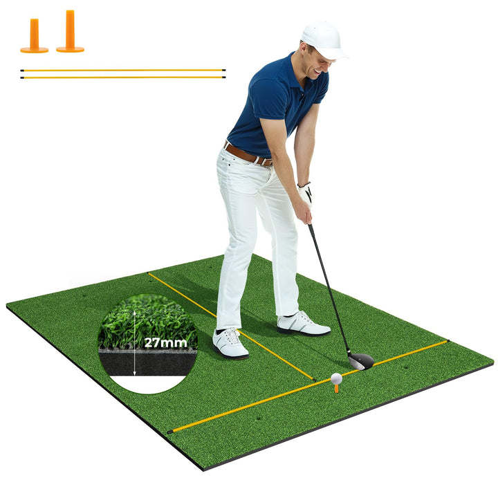 COSTWAY Golf Abschlagmatte, Golf Übungsmatte inkl. 2 Gummi-Tees und 2 Ausrichtungsstäbe, Golfmatte m