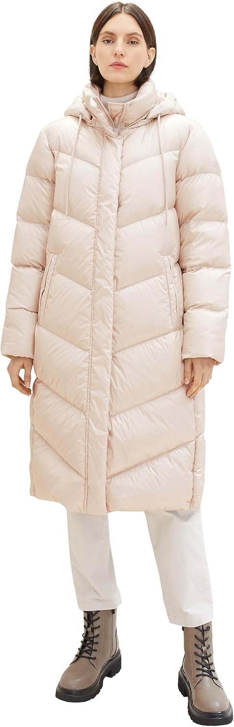 TOM TAILOR Damen Recycled Down Puffer Mantel mit abnehmbarer Kapuze M 16339 - Clouds Grey, M 16339 -