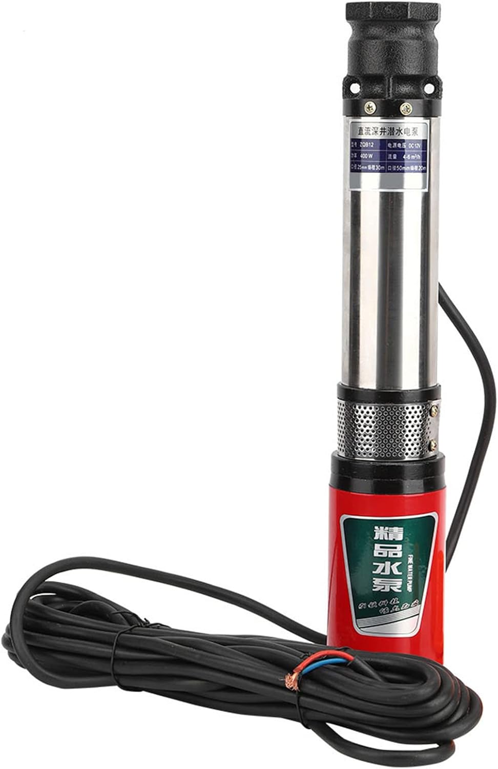DC 12V Unterwasserpumpe, Tiefbrunnen Tauchpumpe Einseitig Saugende Wasserpumpe mit 2PI10 Meter Kabel