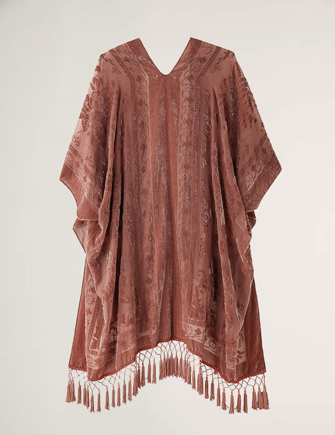 MJ SERECA Damen Burnout Samt Kimono Lange Strickjacke Cover Up Casual Outfit (Herbstblatt), Einheits