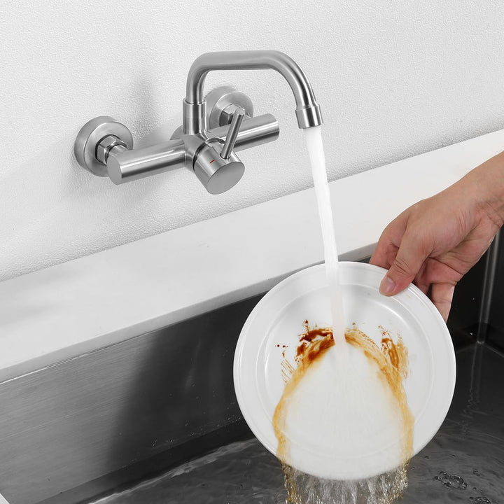 Wasserhahn Küche Wandmontage, Küchenarmatur Wand Mischbatterie mit 360° drehbar Auslauf, Wandarmatur