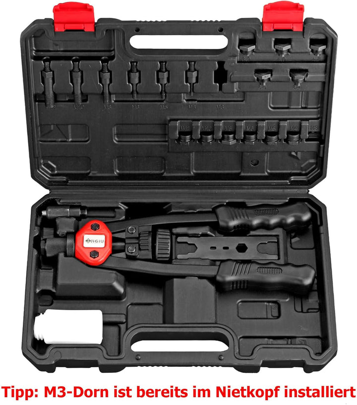 JiGiU Nietzange Set, 2 In 1 Nietmutternzange und Blindnietzange Set mit M3-M12 7 Art Metrische Dorne