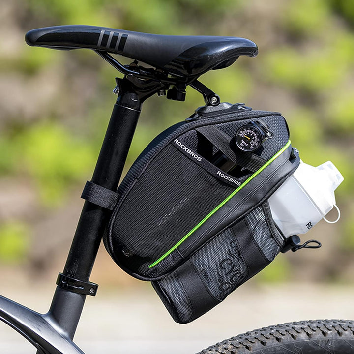 ROCKBROS Fahrrad Satteltasche 1,5L Kratzfest Fahrradtasche mit Flaschenhalter Fahrradsitz Tasche für