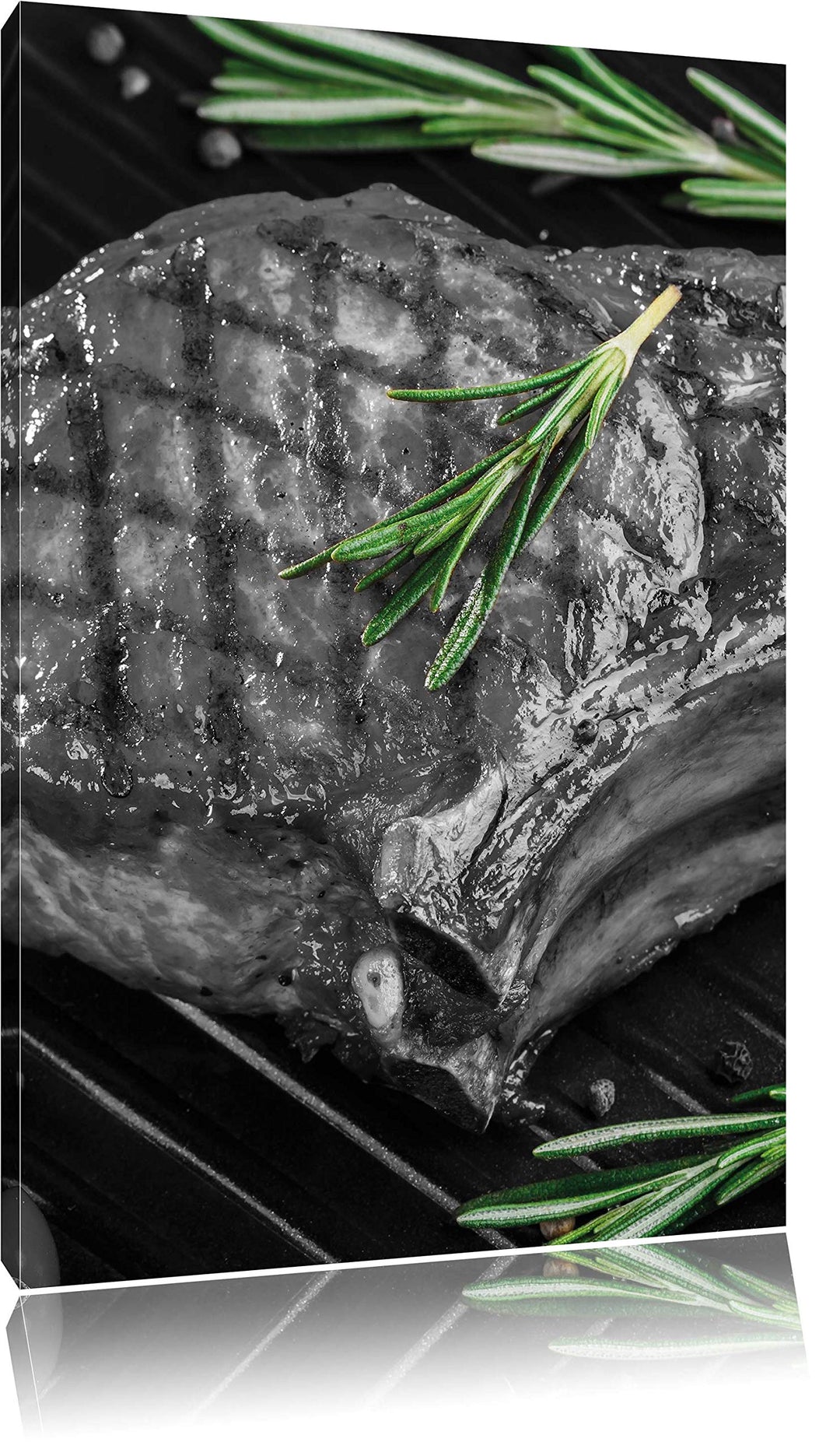 Pixxprint leckeres Rumpsteak auf Grill als Leinwandbild/Grösse: 100x70 cm/Wandbild/Kunstdruck/fertig
