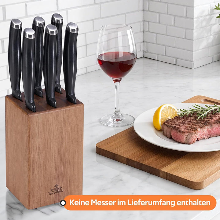 ENOKING Steakmesser Messerblock Ohne Messer, 6 Schlitze Messerblock aus Akazienholz für Steakmesser,