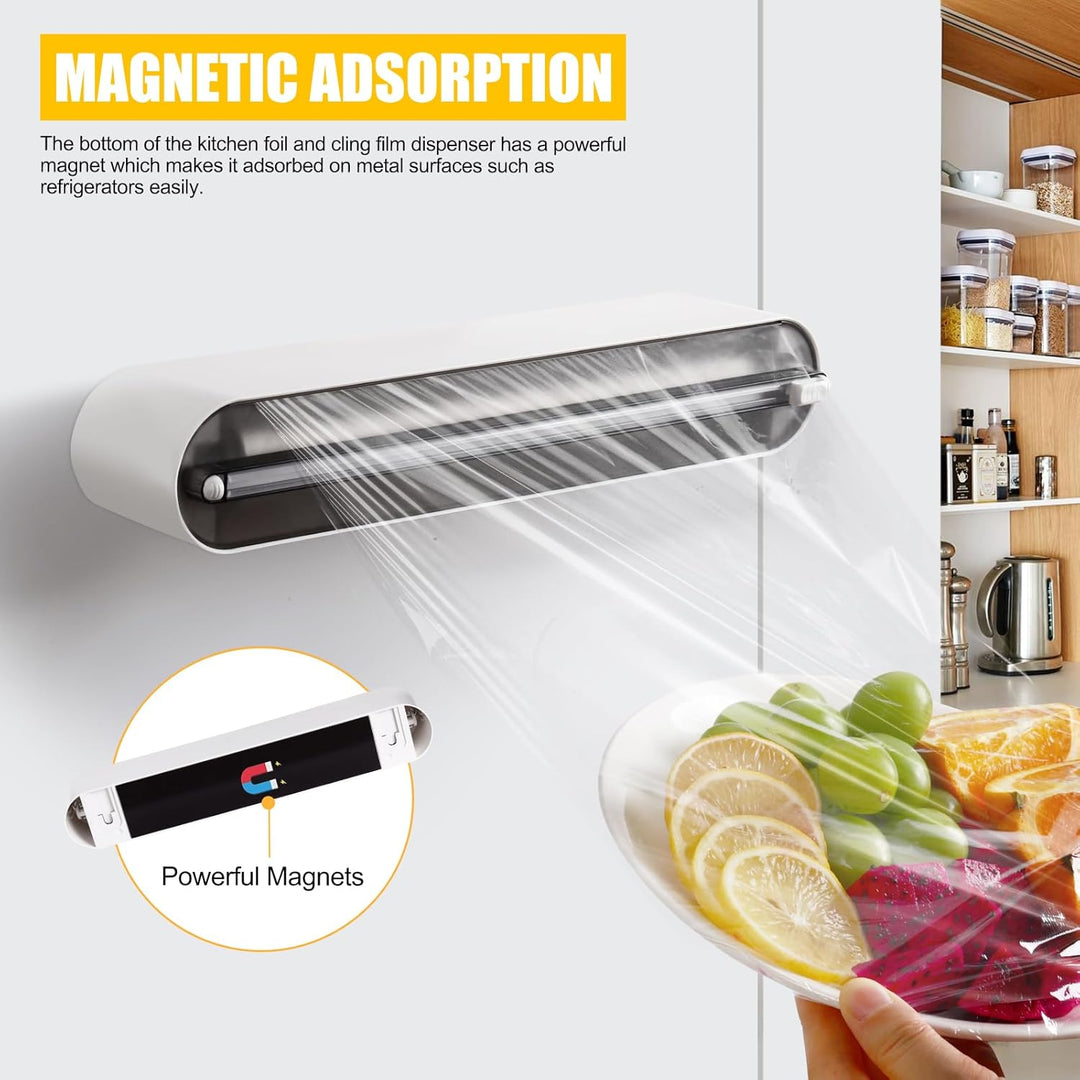 Magnetischer Frischhaltefolienspender mit Schneider - Verbessert Folienschneider Abroller, Praktisch